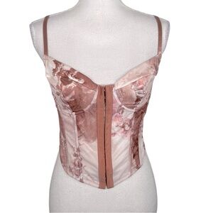 Y2K 90's Floral Cropped Pink & Brown Corset Summer Festival Top Size Large